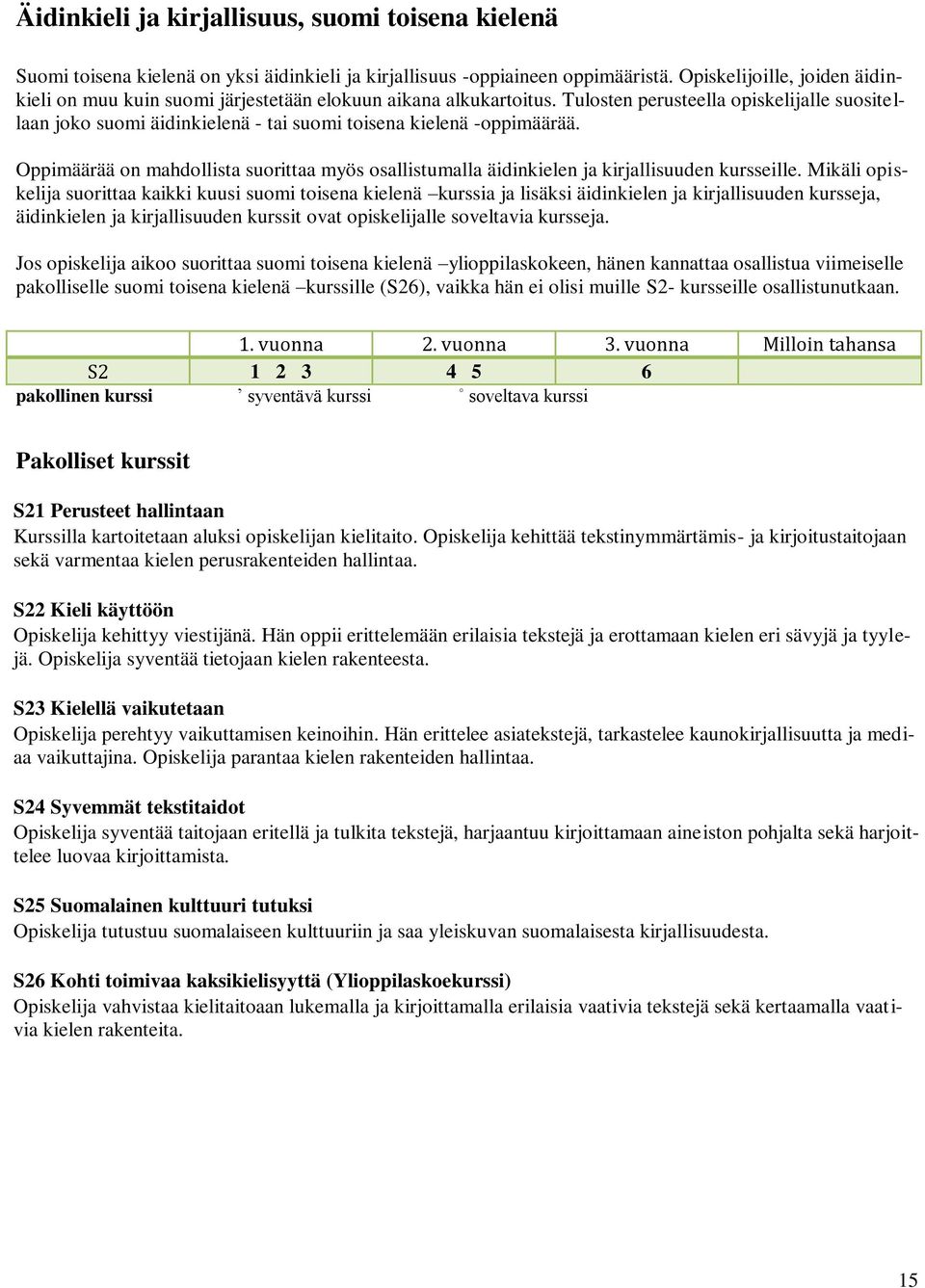 Tulosten perusteella opiskelijalle suositellaan joko suomi äidinkielenä - tai suomi toisena kielenä -oppimäärää.