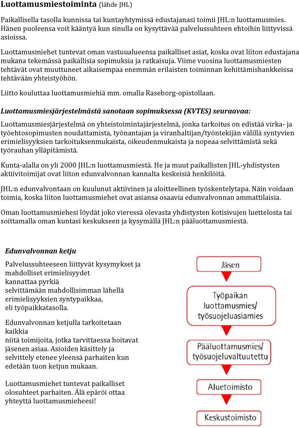 Luottamusmiehet tuntevat oman vastuualueensa paikalliset asiat, koska ovat liiton edustajana mukana tekemässä paikallisia sopimuksia ja ratkaisuja.