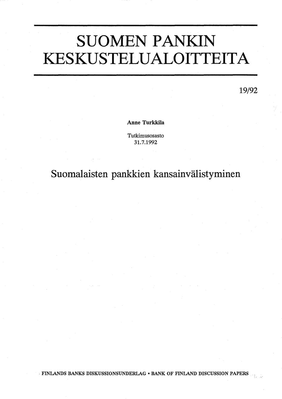 1992 Suomalaisten pankkien