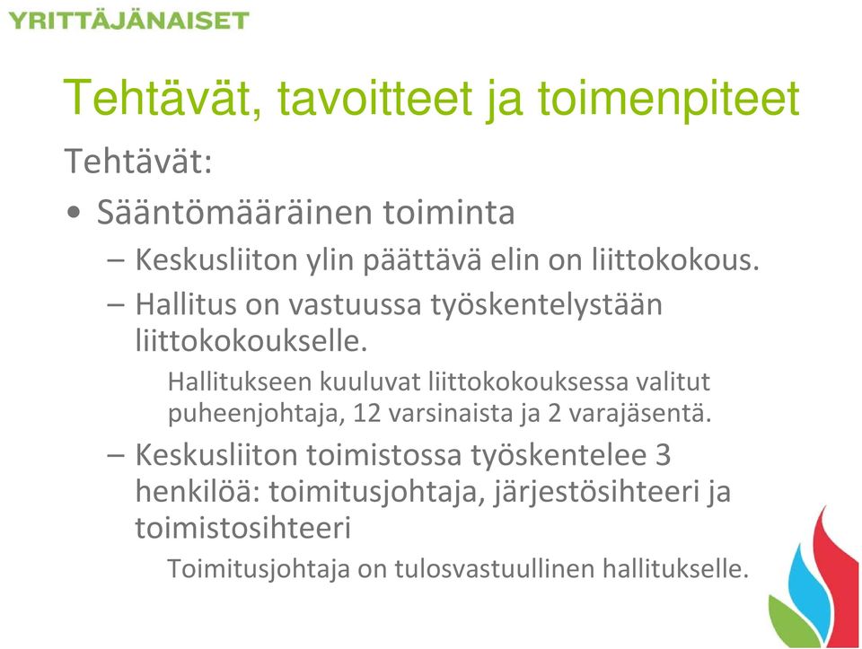 Hallitukseen kuuluvat liittokokouksessa valitut puheenjohtaja, 12 varsinaista ja 2 varajäsentä.