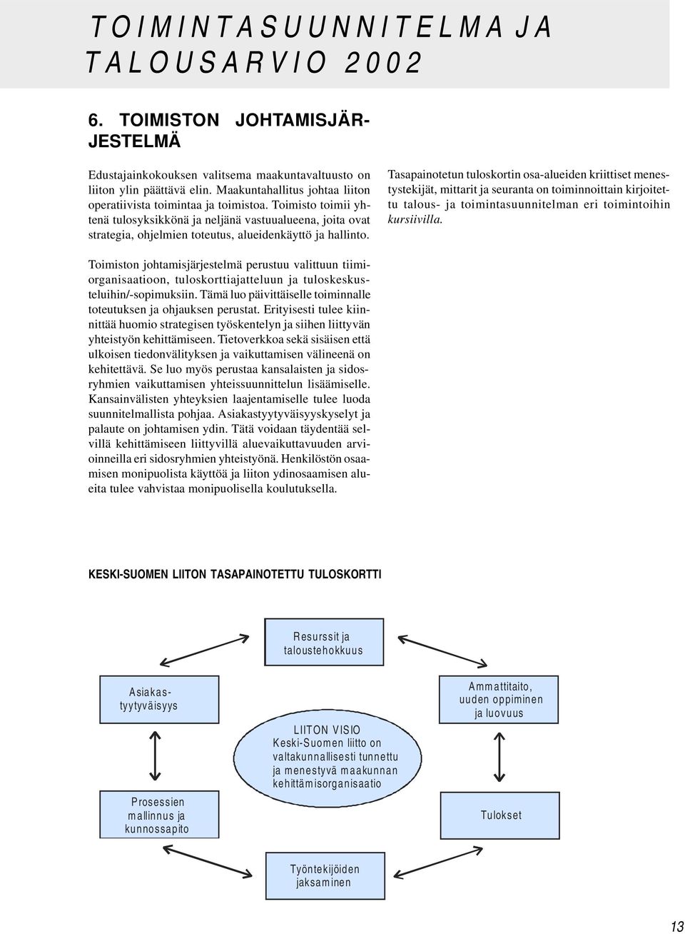 Toimisto toimii yhtenä tulosyksikkönä ja neljänä vastuualueena, joita ovat strategia, ohjelmien toteutus, alueidenkäyttö ja hallinto.