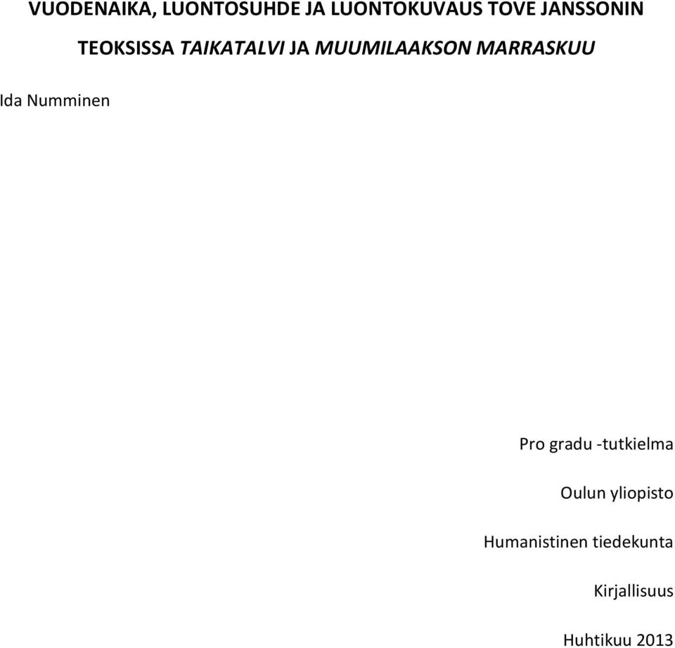 MARRASKUU Ida Numminen Pro gradu -tutkielma Oulun