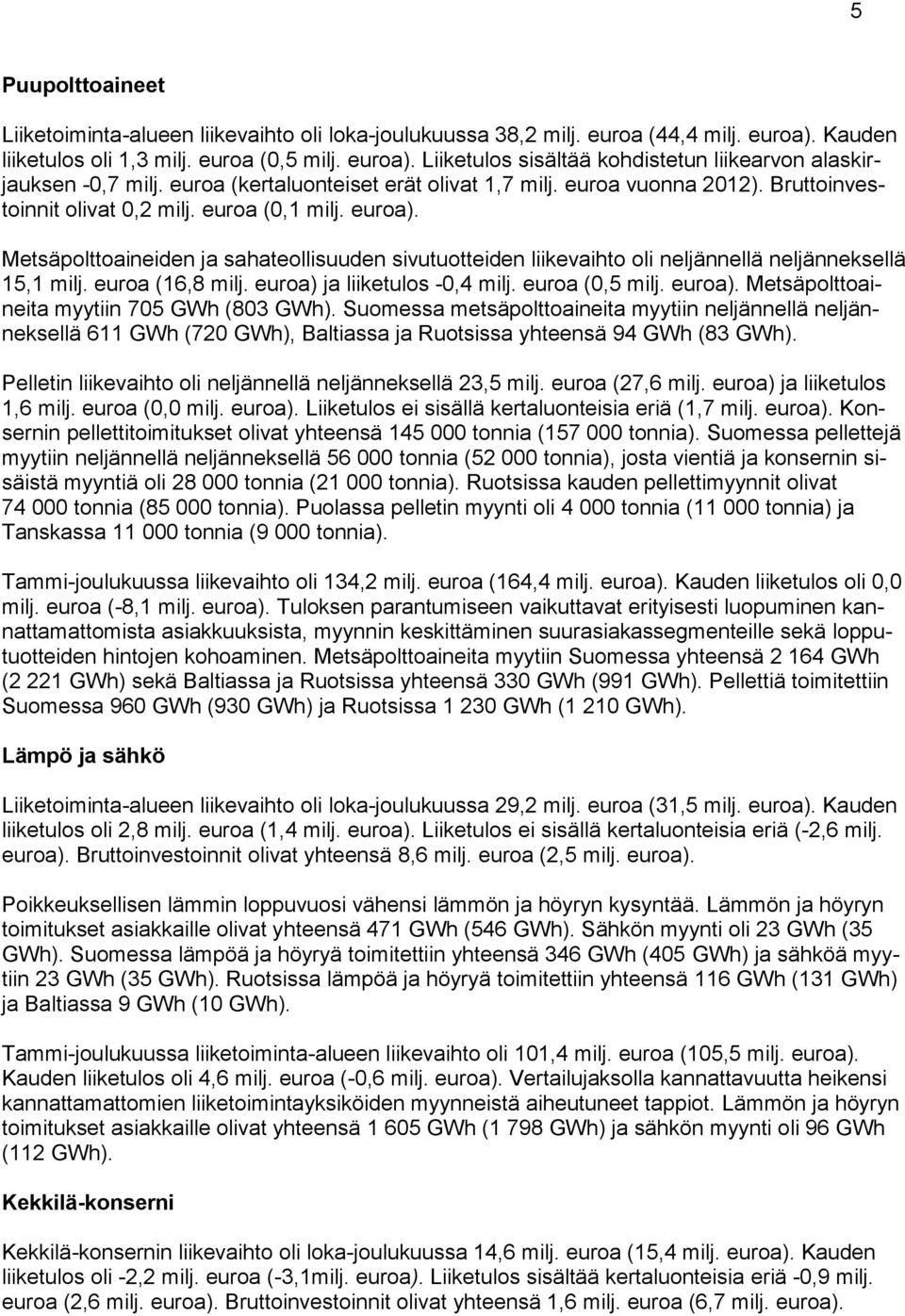 Metsäpolttoaineiden ja sahateollisuuden sivutuotteiden liikevaihto oli neljännellä neljänneksellä 15,1 milj. euroa (16,8 milj. euroa) ja liiketulos -0,4 milj. euroa (0,5 milj. euroa). Metsäpolttoaineita myytiin 705 GWh (803 GWh).