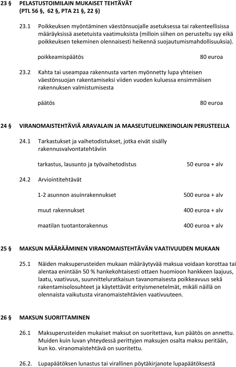 suojautumismahdollisuuksia). poikkeamis 80 euroa 23.