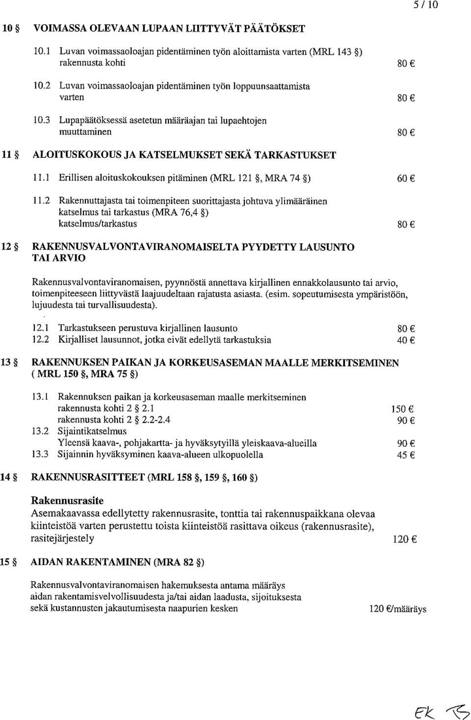 1 Erillisen aloituskokouksen pitäminen (MRL 121, MRA 74 ) 60 11.