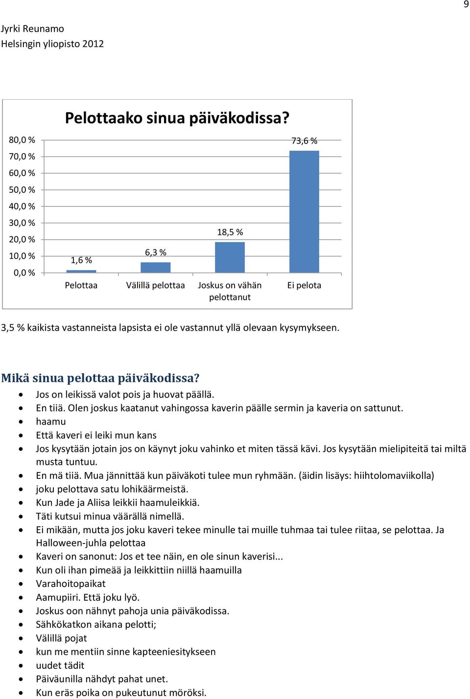 Mikä sinua pelottaa päiväkodissa? Jos on leikissä valot pois ja huovat päällä. En tiiä. Olen joskus kaatanut vahingossa kaverin päälle sermin ja kaveria on sattunut.