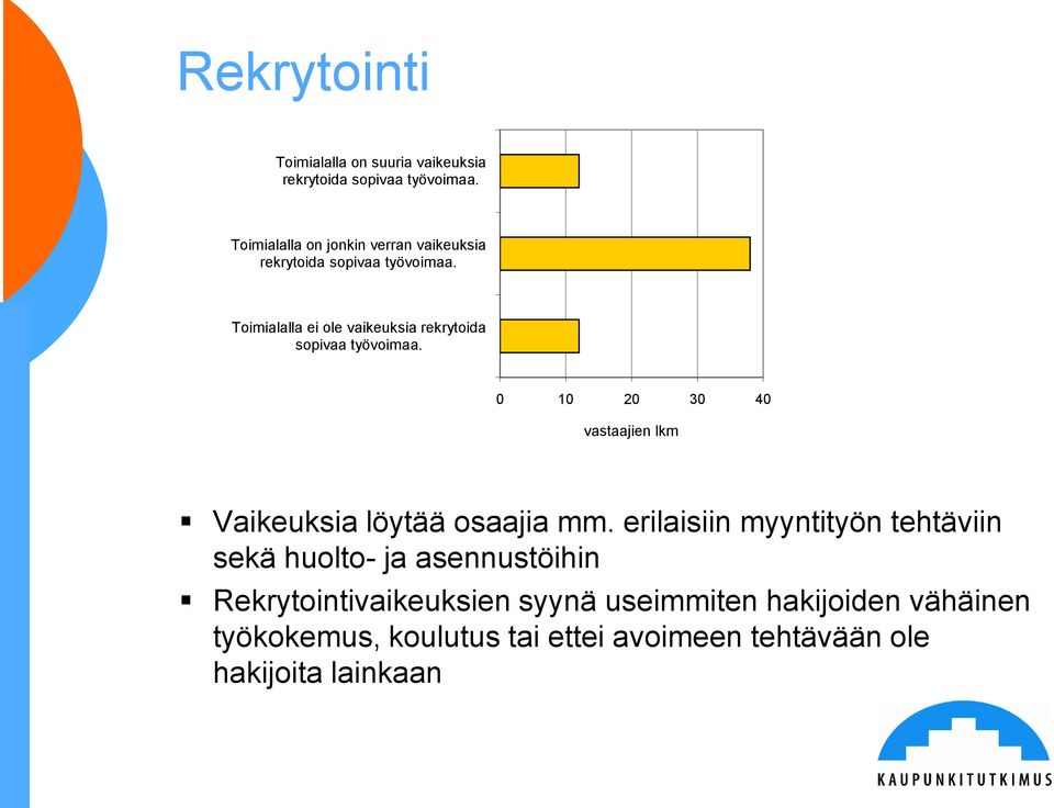 Toimialalla ei ole vaikeuksia rekrytoida sopivaa työvoimaa.