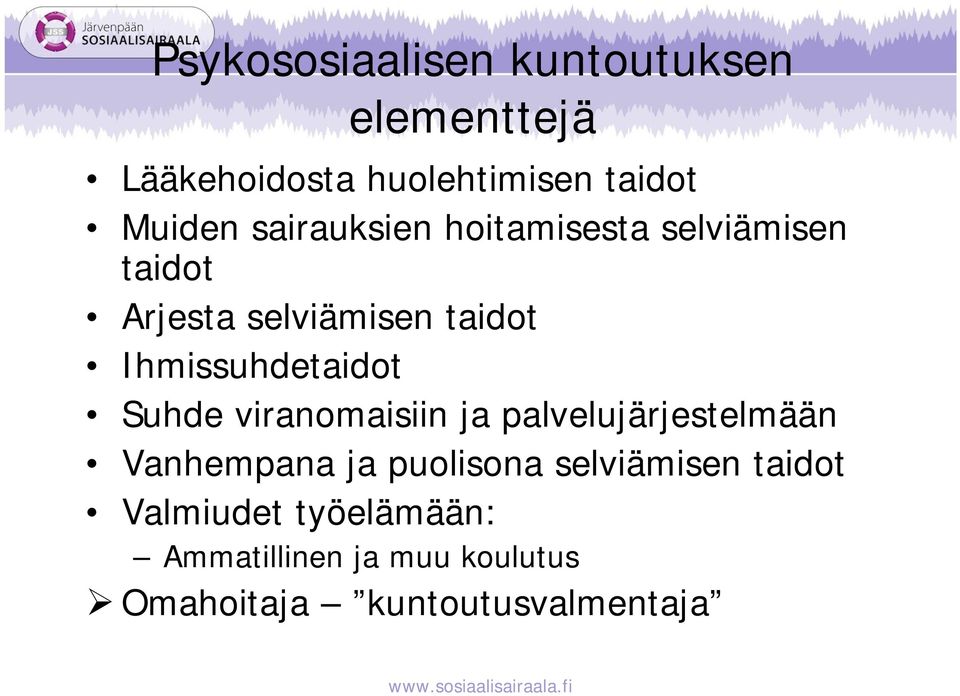 Ihmissuhdetaidot Suhde viranomaisiin ja palvelujärjestelmään Vanhempana ja puolisona