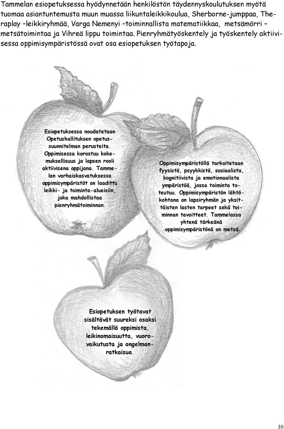 Esiopetuksessa noudatetaan Opetushallituksen opetussuunnitelman perusteita. Oppimisessa korostuu kokemuksellisuus ja lapsen rooli aktiivisena oppijana.