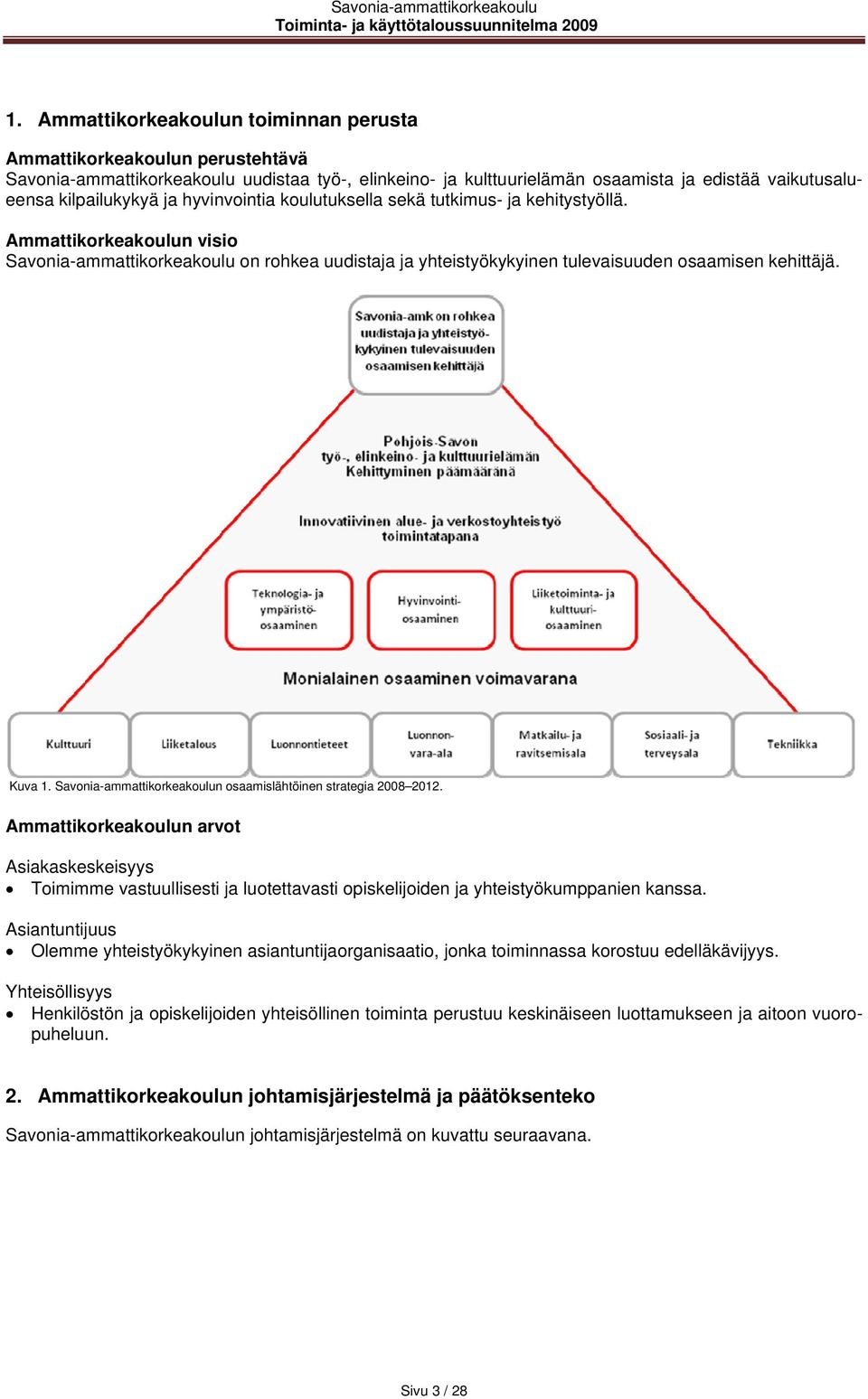 Savonia-ammattikorkeakoulun osaamislähtöinen strategia 2008 2012. Ammattikorkeakoulun arvot Asiakaskeskeisyys Toimimme vastuullisesti ja luotettavasti opiskelijoiden ja yhteistyökumppanien kanssa.