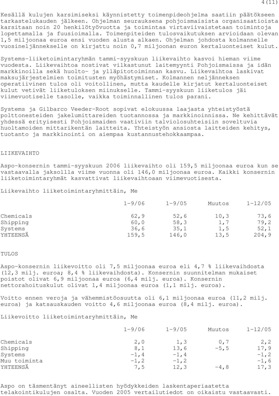 Toimenpiteiden tulosvaikutuksen arvioidaan olevan 1,5 miljoonaa euroa ensi vuoden alusta alkaen.