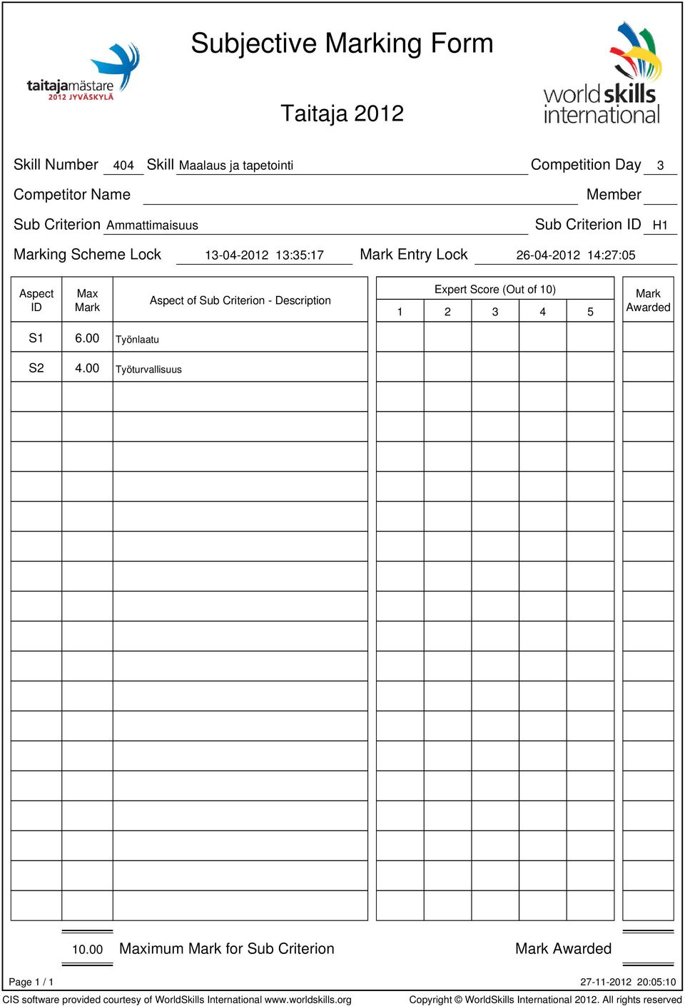 Lock 13-04-2012 13:35:17 Entry Lock 26-04-2012 14:27:05 of Sub Criterion -