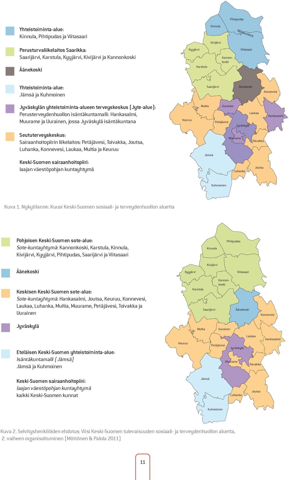 isäntäkuntamalli: Hankasalmi, Muurame ja Uurainen, jossa Jyväskylä isäntäkuntana Keuruu Multia Uurainen Laukaa Petäjävesi Jyväskylä Hankasalmi Seututerveyskeskus: Sairaanhoitopiirin liikelaitos: