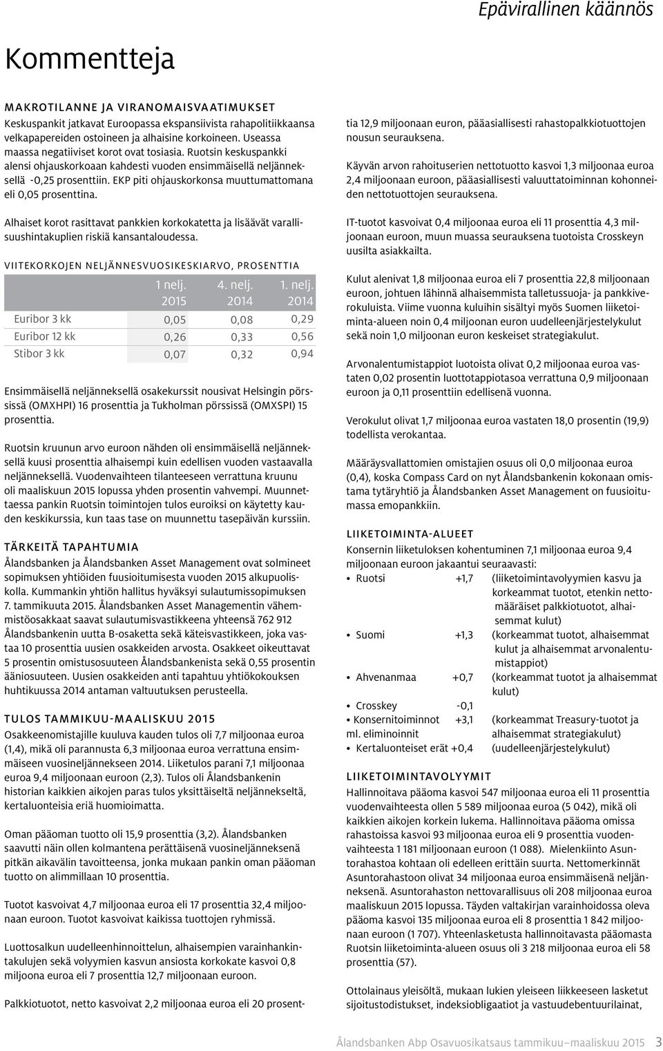 EKP piti ohjauskorkonsa muuttumattomana eli 0,05 prosenttina. Alhaiset korot rasittavat pankkien korkokatetta ja lisäävät varallisuushintakuplien riskiä kansantaloudessa.