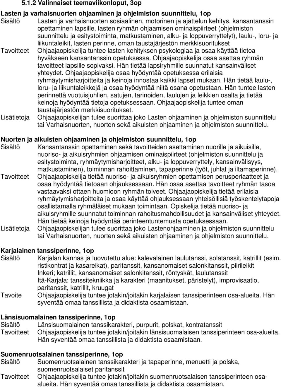 oman taustajärjestön merkkisuoritukset Tavoitteet Ohjaajaopiskelija tuntee lasten kehityksen psykologiaa ja osaa käyttää tietoa hyväkseen kansantanssin opetuksessa.