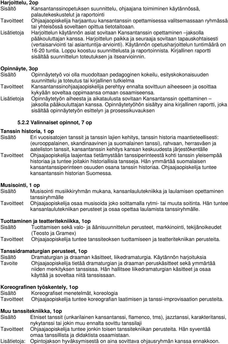 Harjoittelun paikka ja seuraaja sovitaan tapauskohtaisesti (vertaisarviointi tai asiantuntija-arviointi). Käytännön opetusharjoittelun tuntimäärä on 16-20 tuntia.