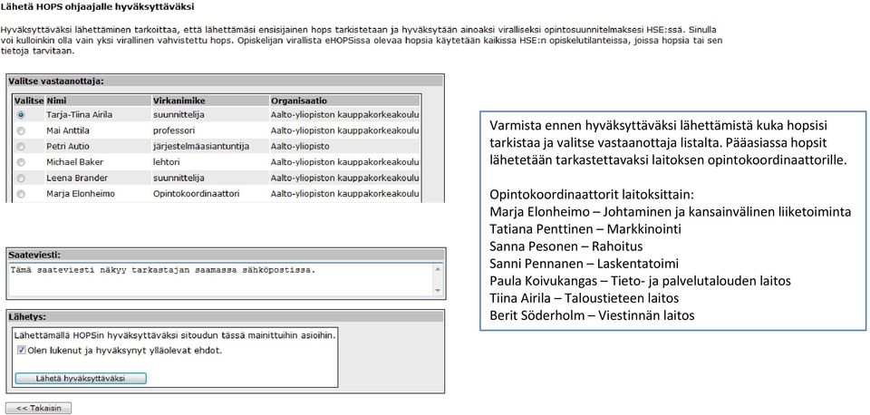 Opintokoordinaattorit laitoksittain: Marja Elonheimo Johtaminen ja kansainvälinen liiketoiminta Tatiana Penttinen