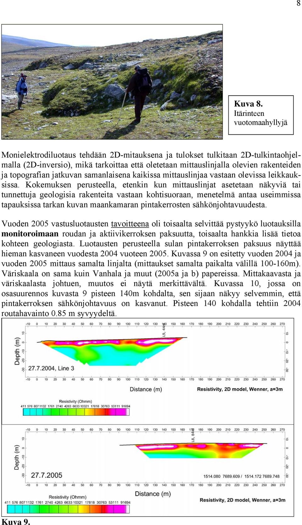 topografian jatkuvan samanlaisena kaikissa mittauslinjaa vastaan olevissa leikkauksissa.