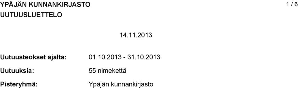 Uutuusteokset ajalta: Uutuuksia: