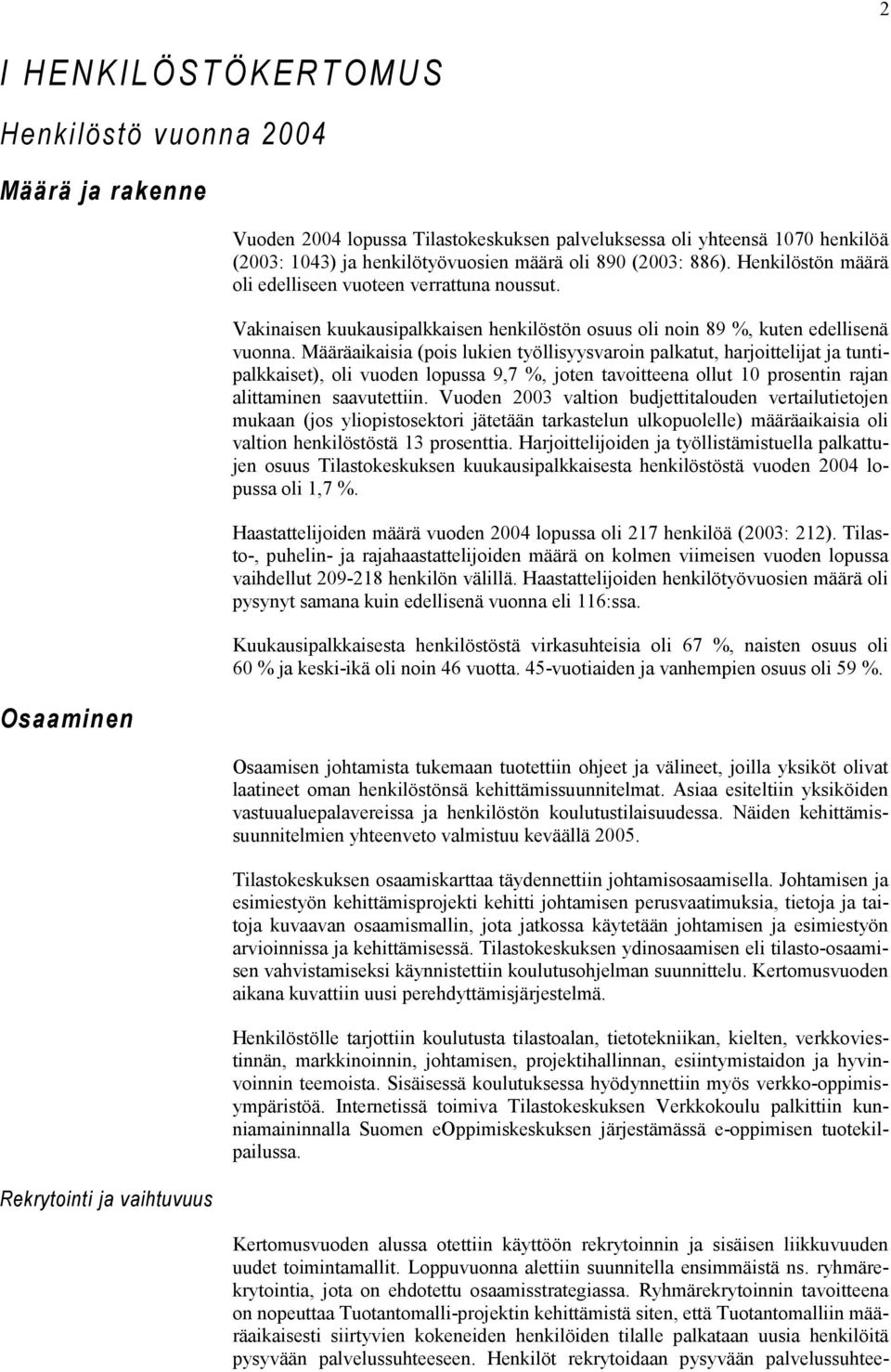 Määräaikaisia (pois lukien työllisyysvaroin palkatut, harjoittelijat ja tuntipalkkaiset), oli vuoden lopussa 9,7 %, joten tavoitteena ollut 10 prosentin rajan alittaminen saavutettiin.