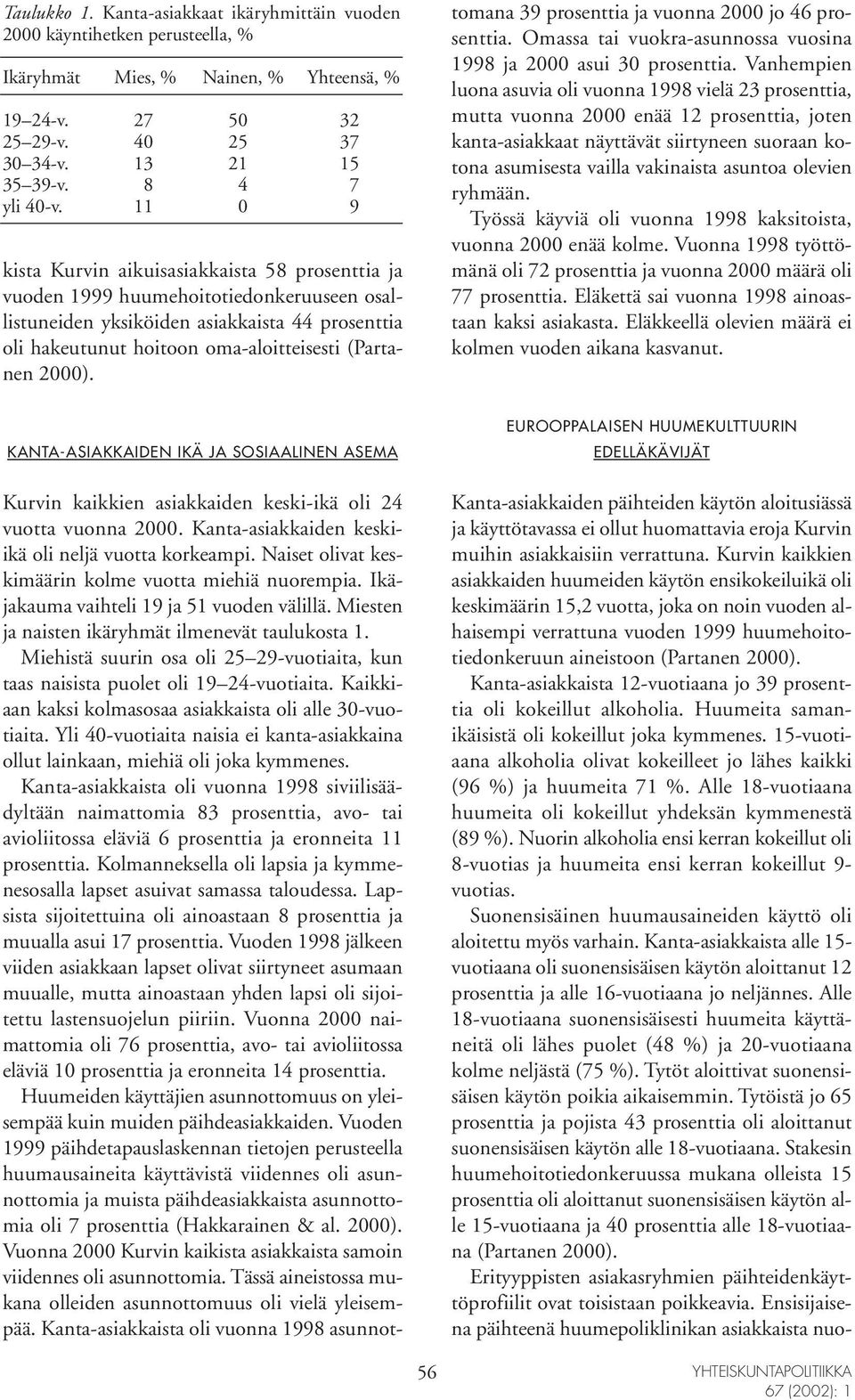 2000). Kurvin kaikkien asiakkaiden keski-ikä oli 24 vuotta vuonna 2000. Kanta-asiakkaiden keskiikä oli neljä vuotta korkeampi. Naiset olivat keskimäärin kolme vuotta miehiä nuorempia.