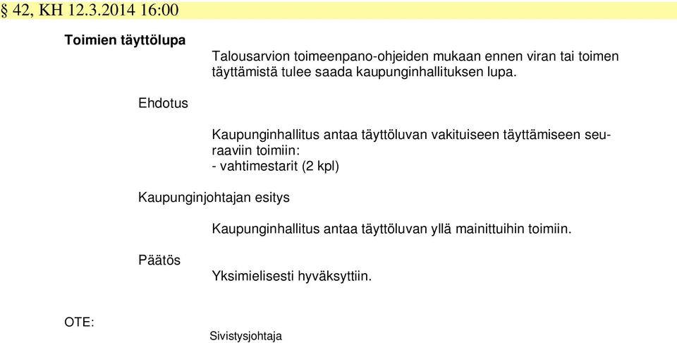 täyttämistä tulee saada kaupunginhallituksen lupa.