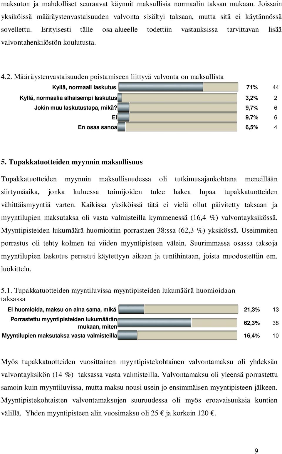 Määräystenvastaisuuden poistamiseen liittyvä valvonta on maksullista Kyllä, normaali laskutus 71% 44 Kyllä, normaalia alhaisempi laskutus 3,2% 2 Jokin muu laskutustapa, mikä?