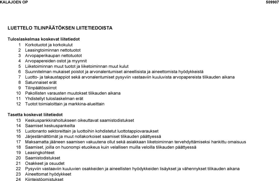 arvonalentumiset pysyviin vastaaviin kuuluvista arvopapereista tilikauden aikana 8 Satunnaiset erät 9 Tilinpäätössiirrot 10 Pakollisten varausten muutokset tilikauden aikana 11 Yhdistellyt