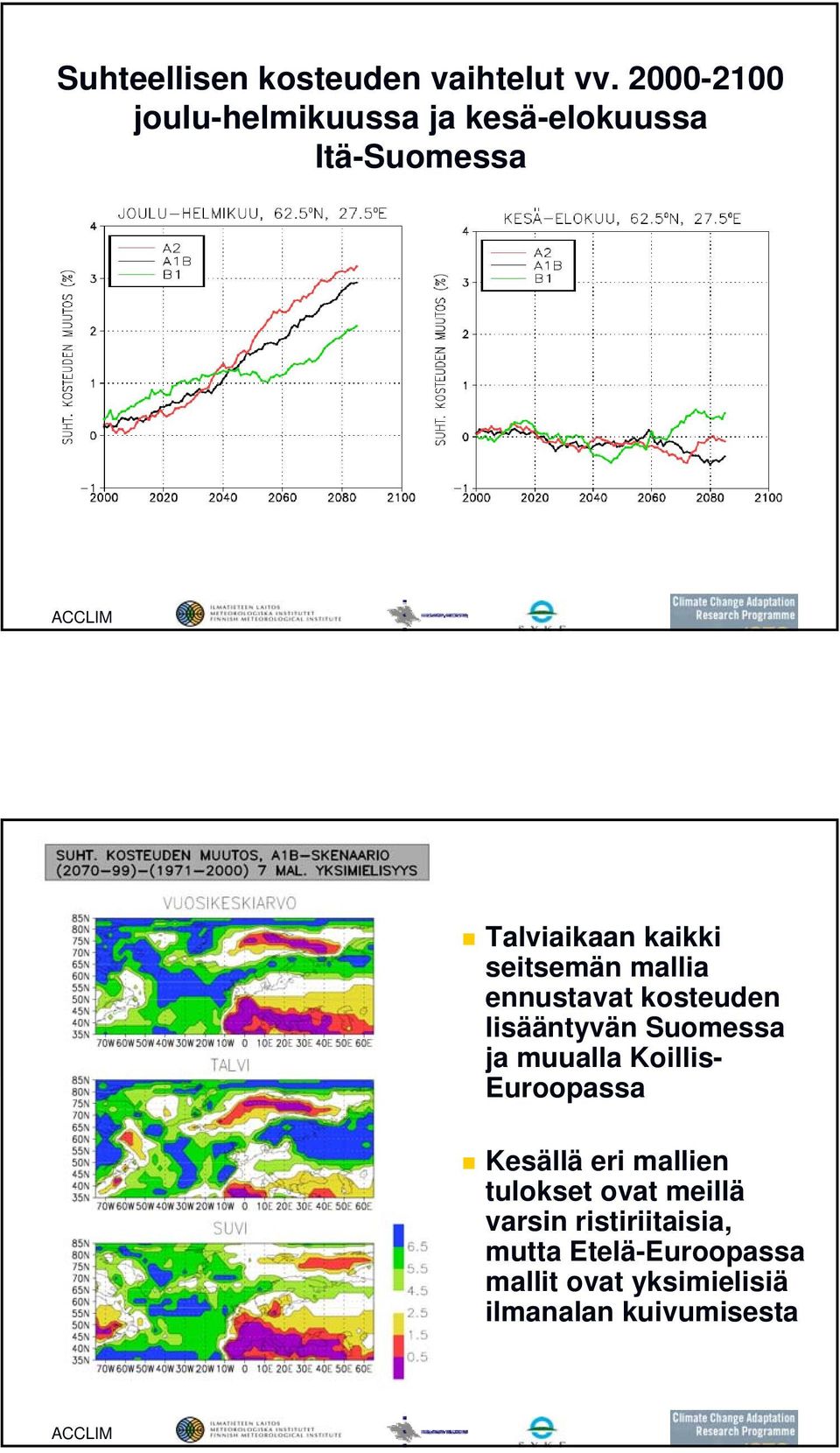 seitsemän mallia ennustavat kosteuden lisääntyvän Suomessa ja muualla Koillis-