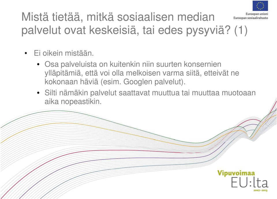 Osa palveluista on kuitenkin niin suurten konsernien ylläpitämiä, että voi olla
