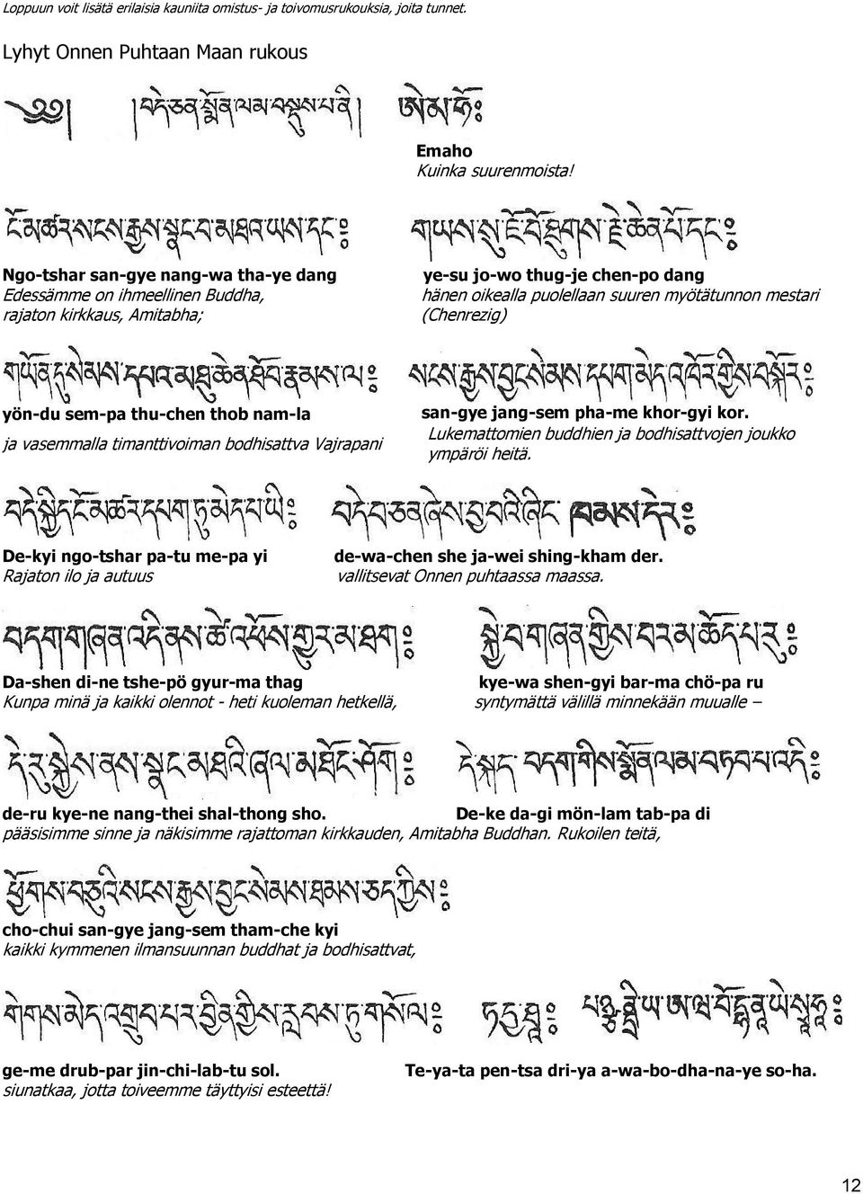 yön-du sem-pa thu-chen thob nam-la ja vasemmalla timanttivoiman bodhisattva Vajrapani san-gye jang-sem pha-me khor-gyi kor. Lukemattomien buddhien ja bodhisattvojen joukko. ympäröi heitä.