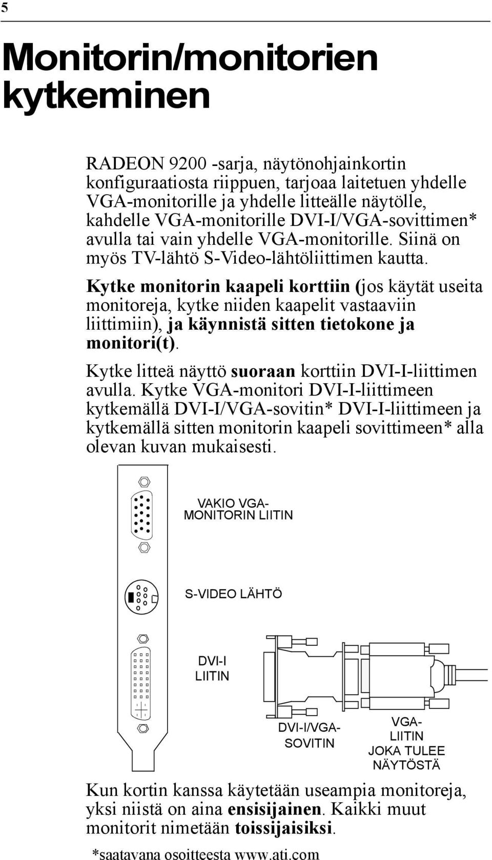 Kytke monitorin kaapeli korttiin (jos käytät useita monitoreja, kytke niiden kaapelit vastaaviin liittimiin), ja käynnistä sitten tietokone ja monitori(t).