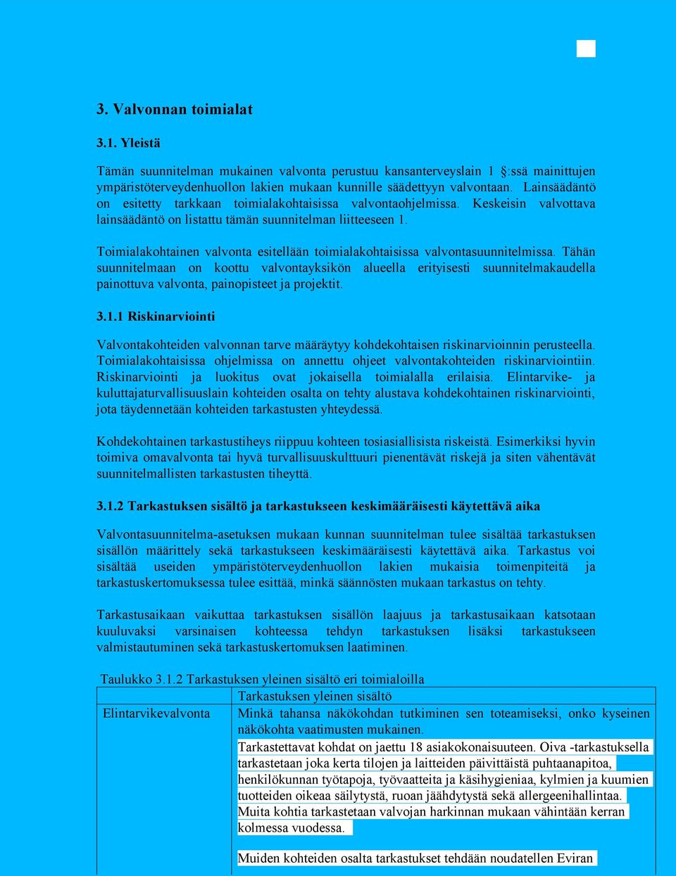 Toimialakohtainen valvonta esitellään toimialakohtaisissa valvontasuunnitelmissa.