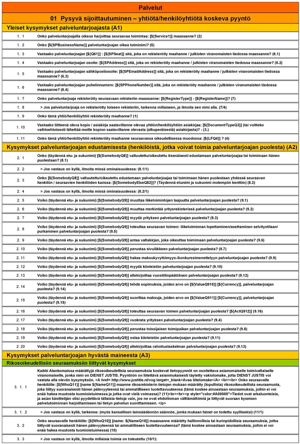 3 Vastaako palveluntarjoajan [${Q61}] : [${SPSeat}] sitä, joka on rekisteröity maahanne / julkisten viranomaisten tiedossa maassanne? (6.1) 1.