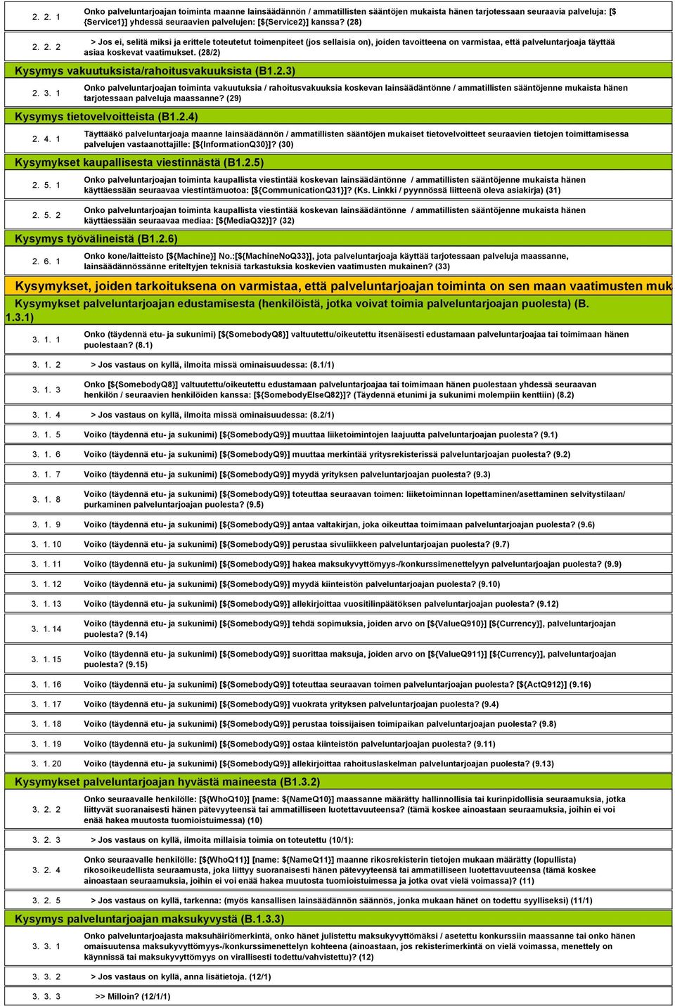 (28/2) Kysymys vakuutuksista/rahoitusvakuuksista (B1.2.3) 2. 3.