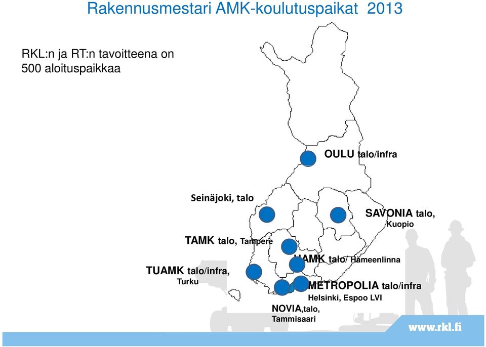 Kuopio TAMK talo, Tampere TUAMK talo/infra, Turku HAMK talo/