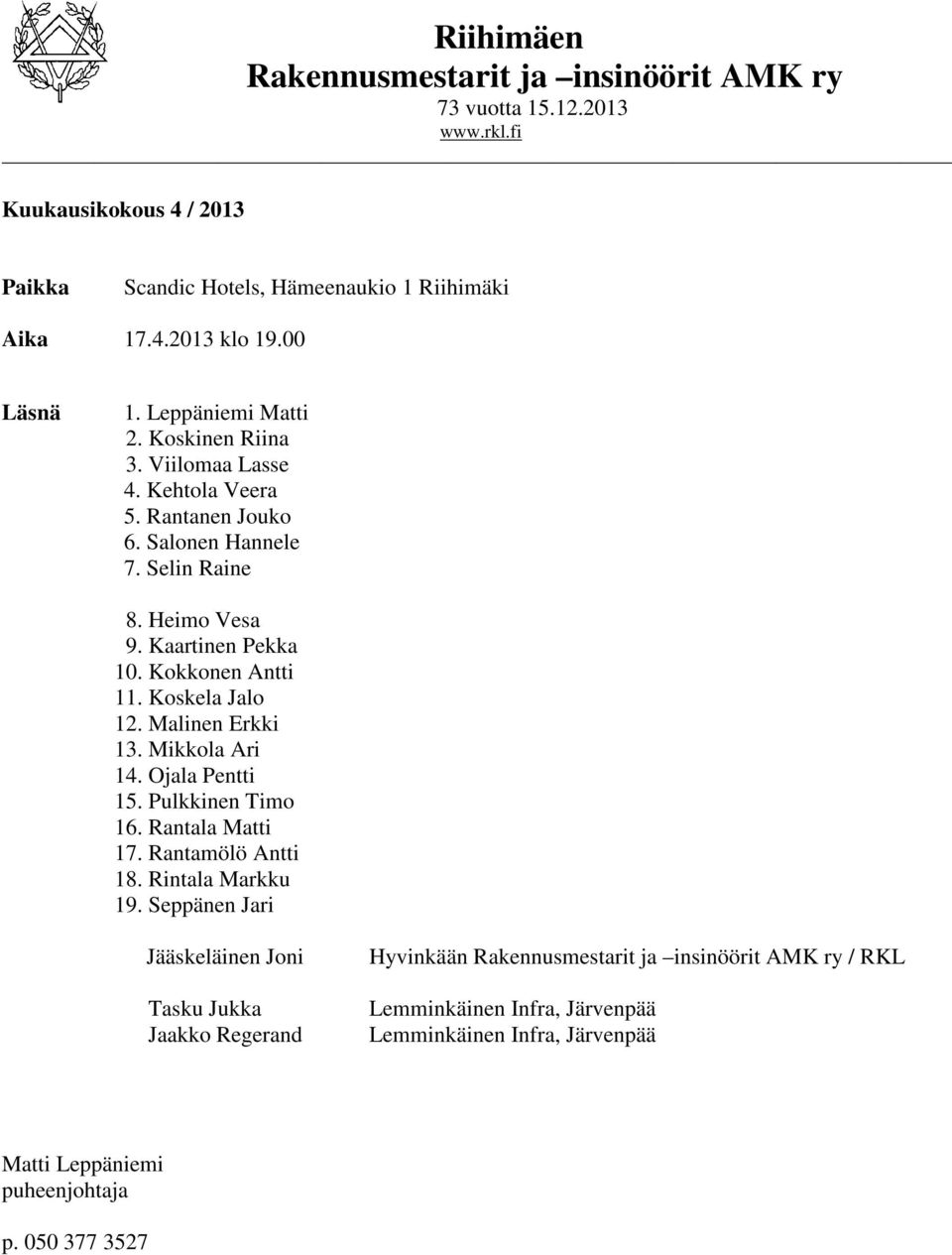 Kokkonen Antti 11. Koskela Jalo 12. Malinen Erkki 13. Mikkola Ari 14. Ojala Pentti 15. Pulkkinen Timo 16. Rantala Matti 17. Rantamölö Antti 18. Rintala Markku 19.