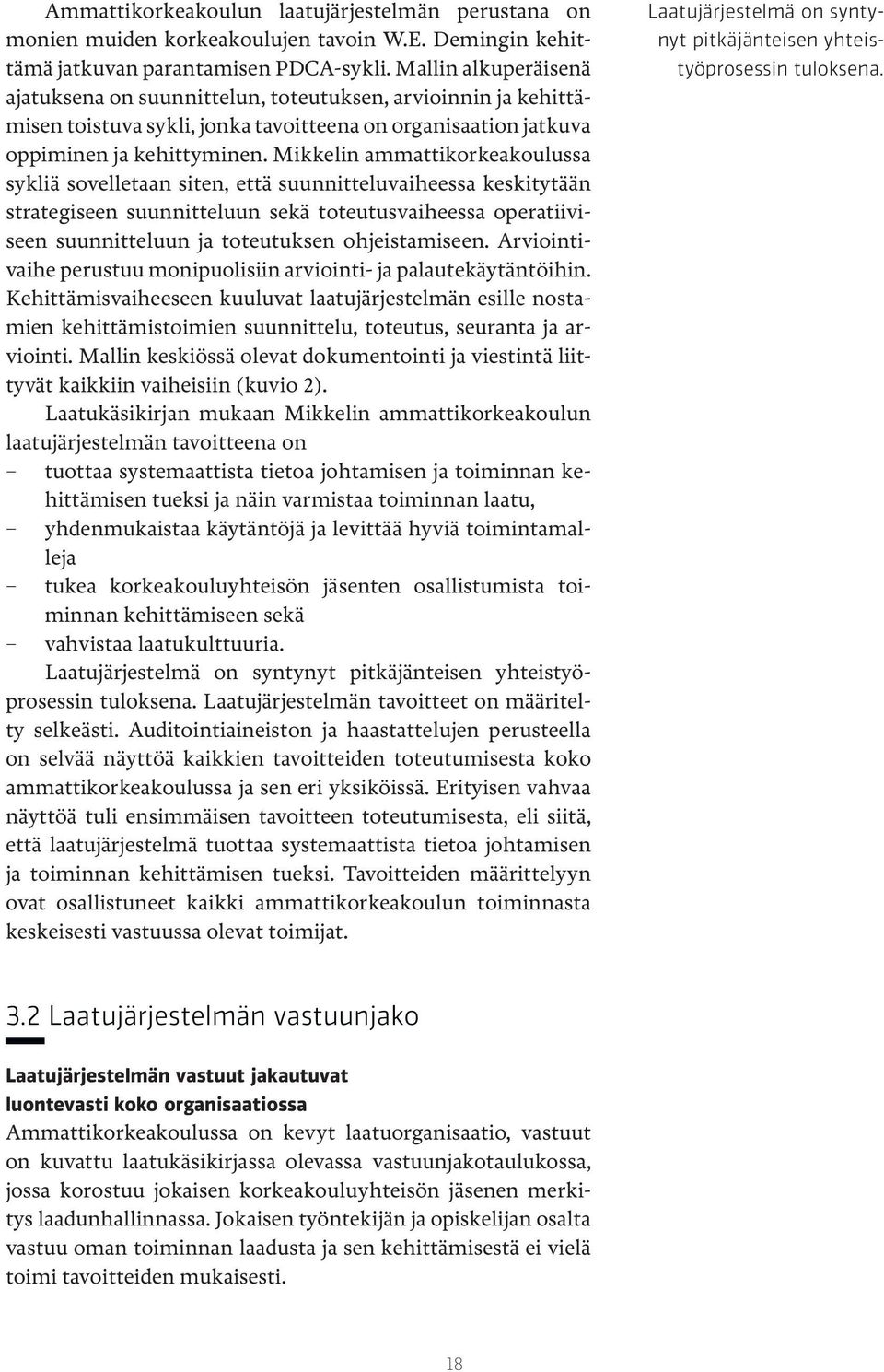 Mikkelin ammattikorkeakoulussa sykliä sovelletaan siten, että suunnitteluvaiheessa keskitytään strategiseen suunnitteluun sekä toteutusvaiheessa operatiiviseen suunnitteluun ja toteutuksen