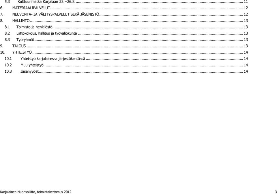 1 Toimisto ja henkilöstö... 13 8.2 Liittokokous, hallitus ja työvaliokunta... 13 8.3 Työryhmät... 13 9.