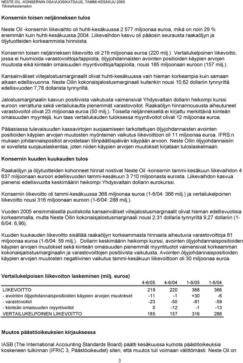 Vertailukelpoinen liikevoitto, jossa ei huomioida varastovoittoja/tappioita, öljyjohdannaisten avointen positioiden käypien arvojen muutosta eikä kiinteän omaisuuden myyntivoittoja/tappioita, nousi