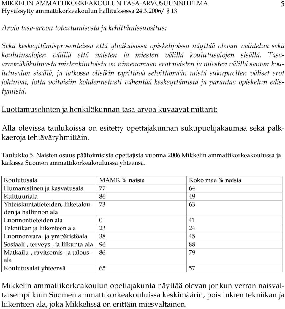 Tasaarvonäkökulmasta mielenkiintoista on nimenomaan erot naisten ja miesten välillä saman koulutusalan sisällä, ja jatkossa olisikin pyrittävä selvittämään mistä sukupuolten väliset erot johtuvat,