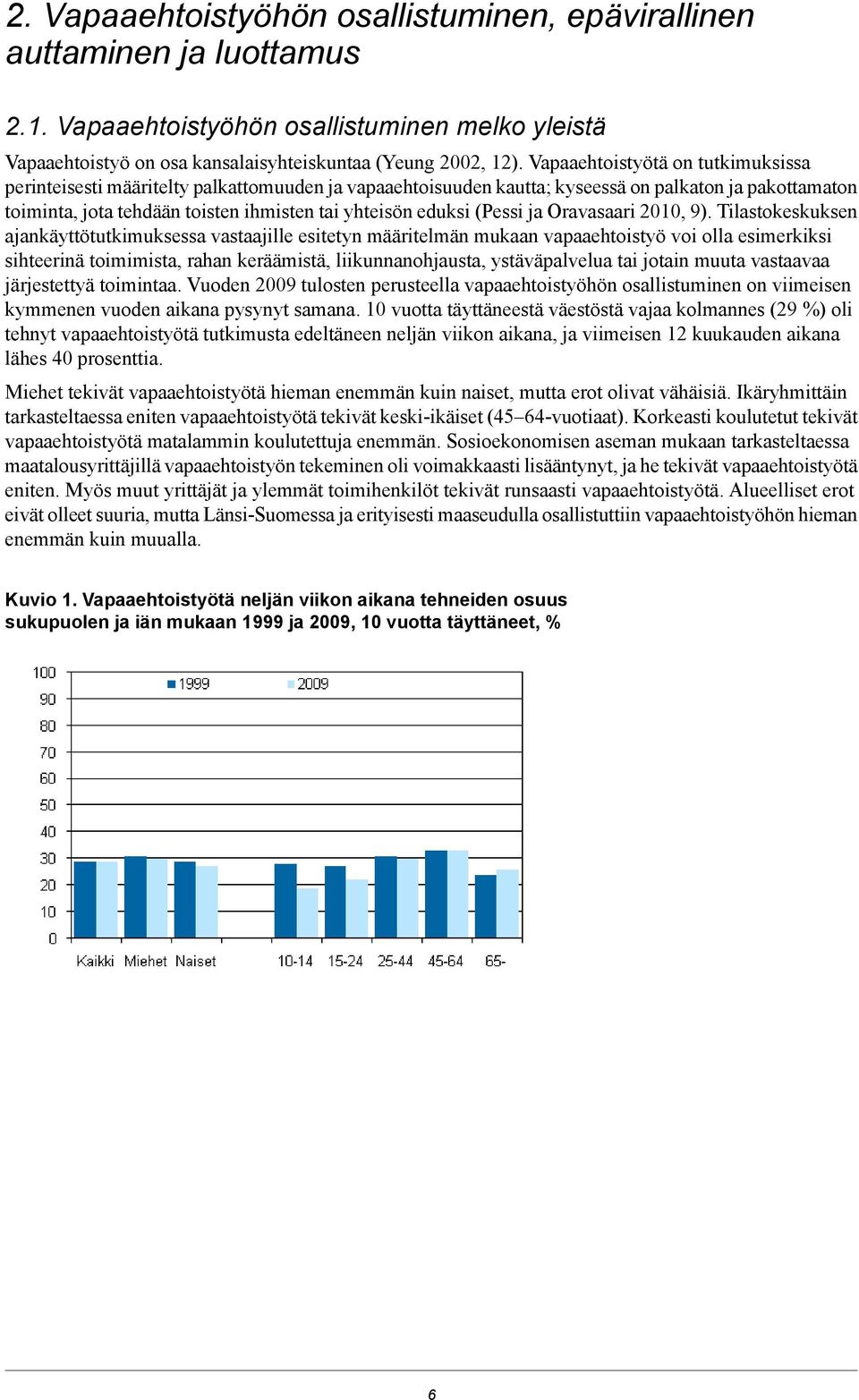 Oravasaari, ) Tilastokeskuksen ajankäyttötutkimuksessa vastaajille esitetyn määritelmän mukaan vapaaehtoistyö voi olla esimerkiksi sihteerinä toimimista, rahan keräämistä, liikunnanohjausta,