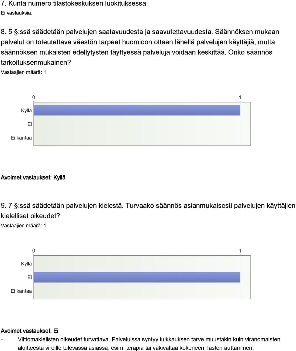 keskittää. Onko säännös tarkoituksenmukainen? kantaa Avoimet vastaukset: 9. 7 :ssä säädetään palvelujen kielestä.