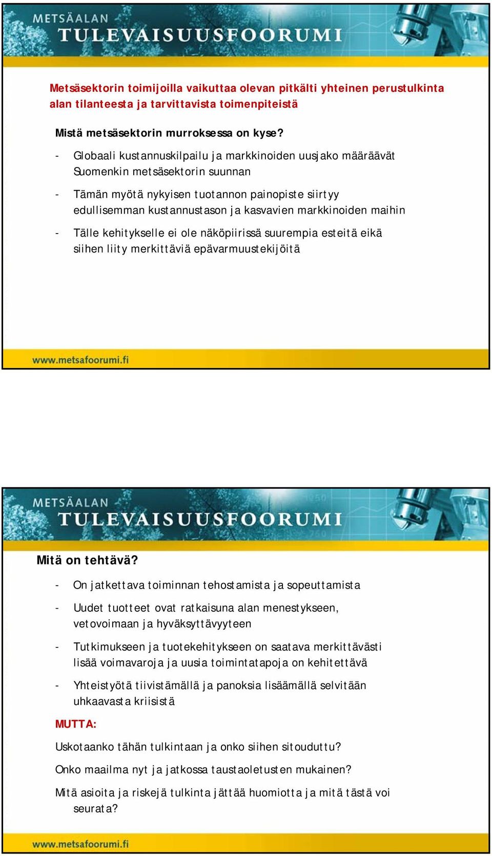 markkinoiden maihin - Tälle kehitykselle ei ole näköpiirissä suurempia esteitä eikä siihen liity merkittäviä epävarmuustekijöitä Mitä on tehtävä?