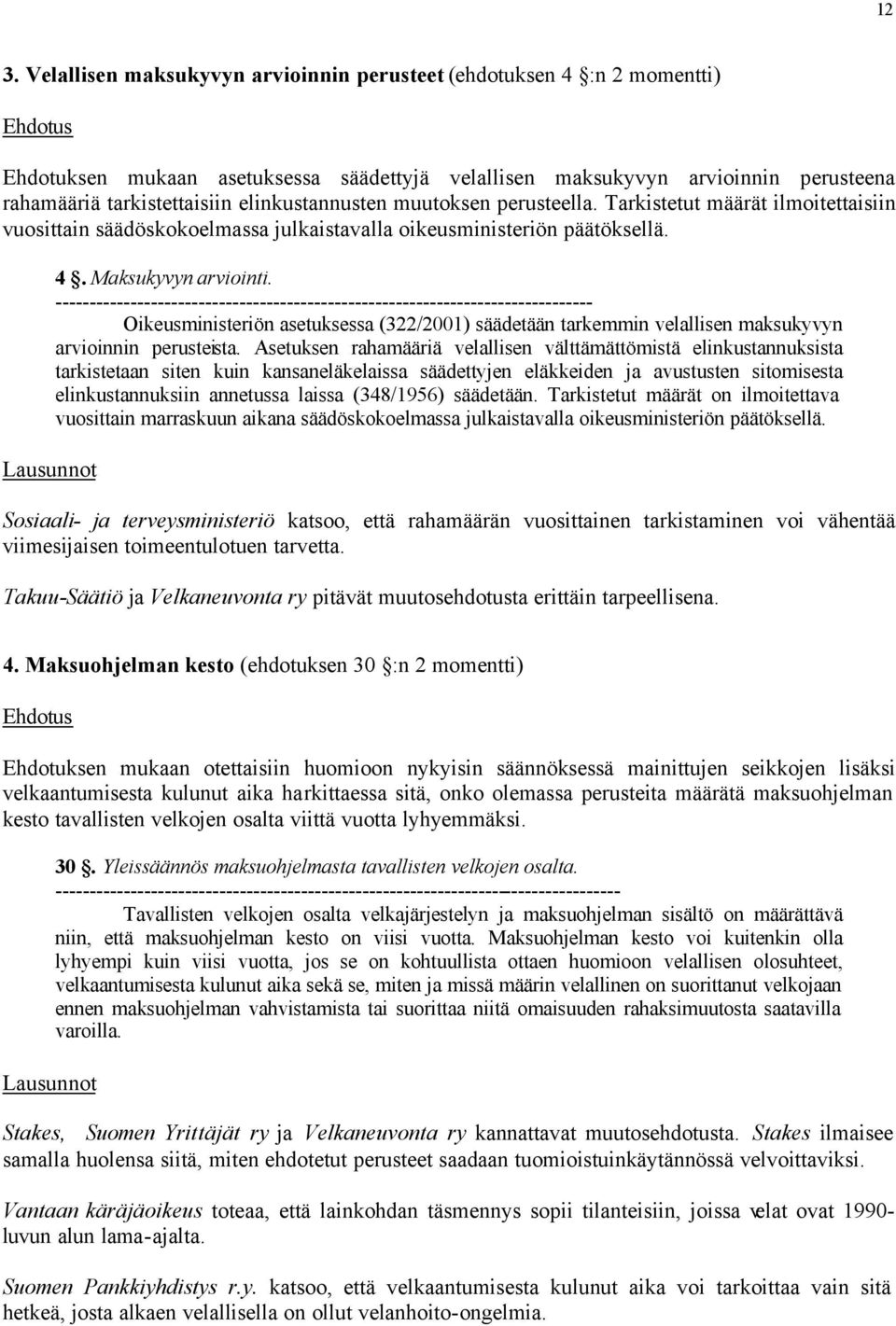 ------------------------------------------------------------------------------- Oikeusministeriön asetuksessa (322/2001) säädetään tarkemmin velallisen maksukyvyn arvioinnin perusteista.