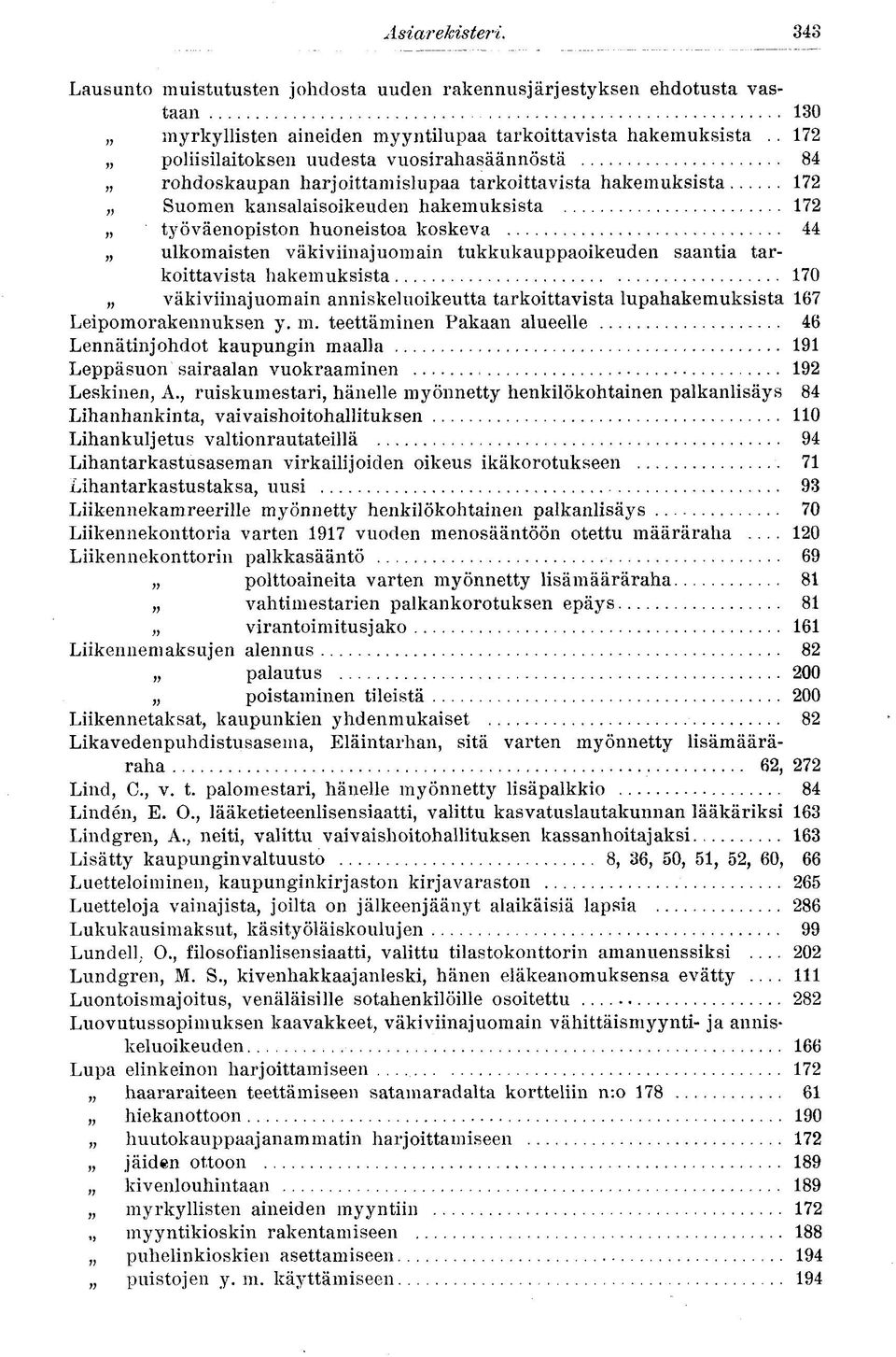 ulkomaisten väkiviinajuomain tukkukauppaoikeuden saantia tarkoittavista hakemuksista 170 väkiviinajuomain anniskeluoikeutta tarkoittavista lupahakemuksista 167 Leipomorakennuksen y. m.