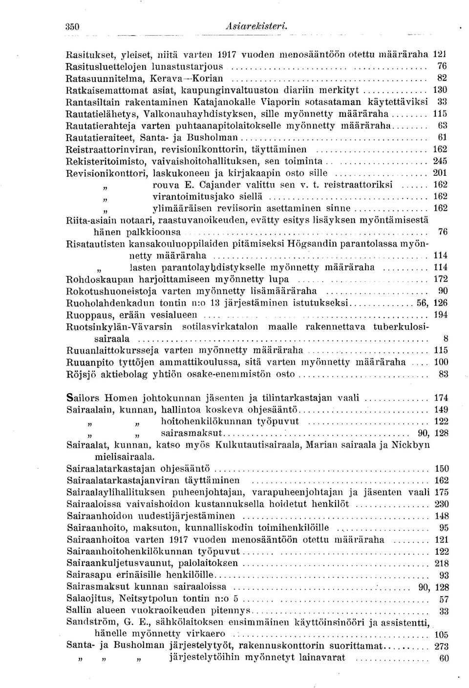 cliariin merkityt 130 Rantasiltain rakentaminen Katajanokalle Viaporin sotasataman käytettäviksi 33 Rautatielähetys, Valkonauhayhdistyksen, sille myönnetty määräraha 115 Rautatierahteja varten