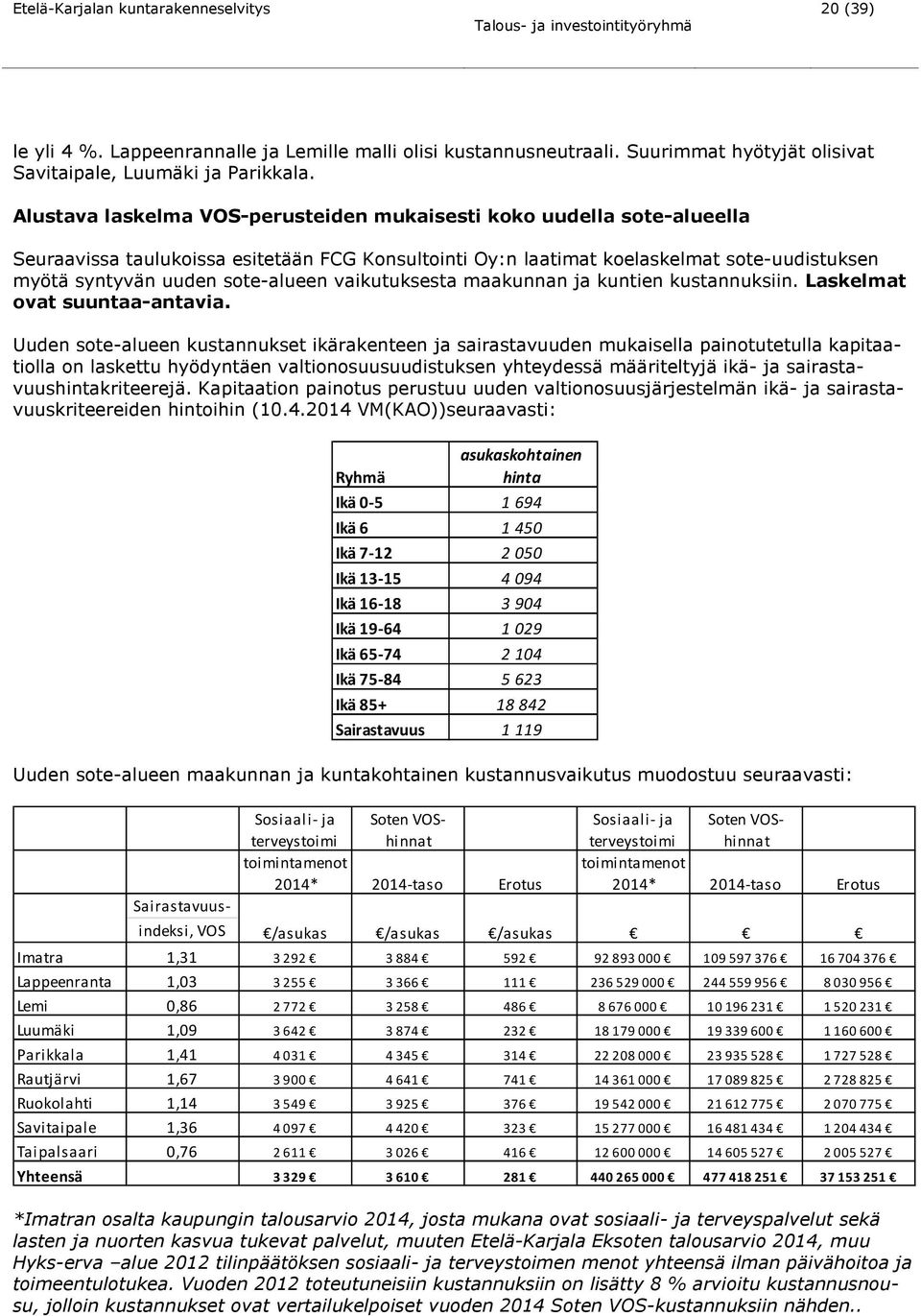 vaikutuksesta maakunnan ja kuntien kustannuksiin. Laskelmat ovat suuntaa-antavia.