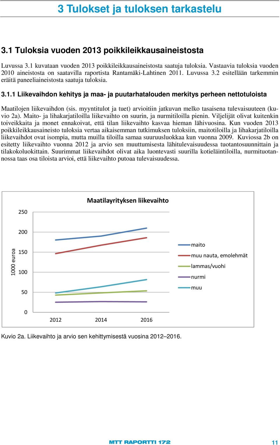 myyntitulot ja tuet) arvioitiin jatkuvan melko tasaisena tulevaisuuteen (kuvio 2a). Maito- ja lihakarjatiloilla liikevaihto on suurin, ja nurmitiloilla pienin.