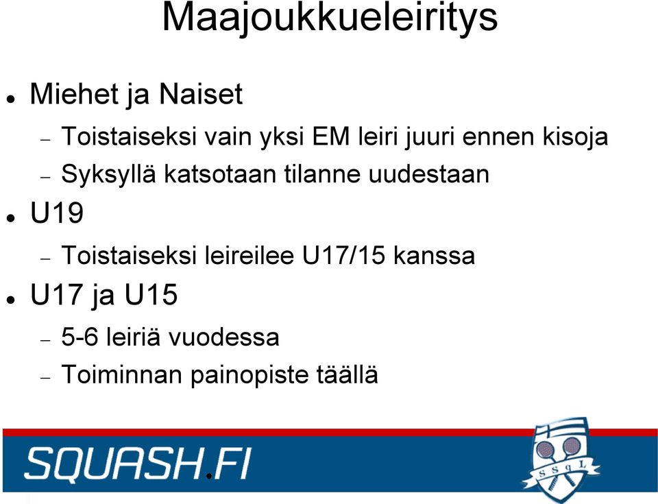 tilanne uudestaan U19 Toistaiseksi leireilee U17/15